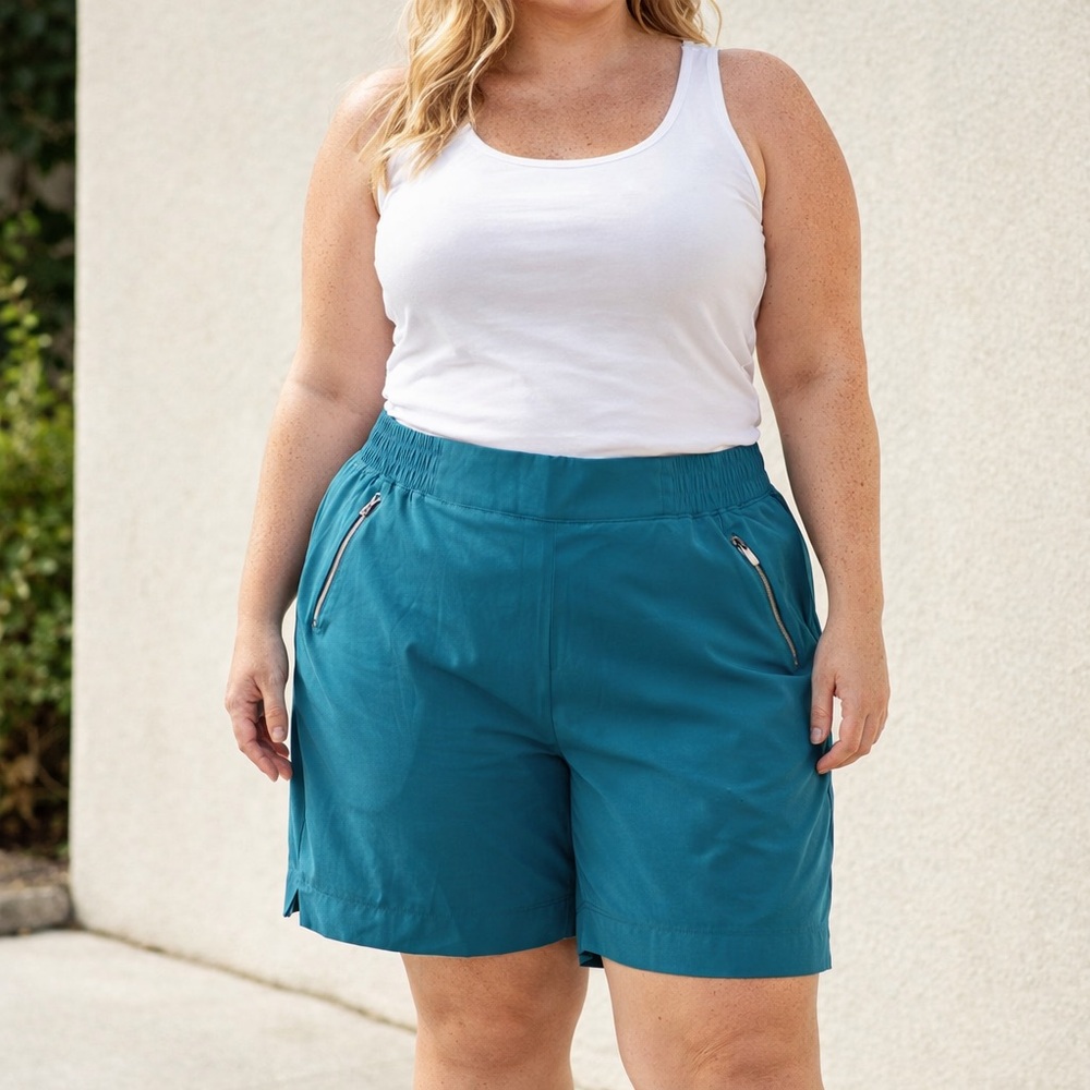 3/$25 NWT Additional Elle Activewear Teal Bermuda Shorts 4X Casual Beach Travel